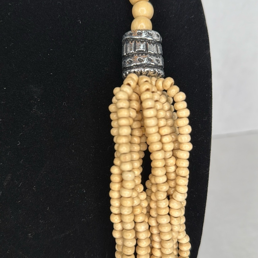 Vintage wooden Yellow and Cream Multi-Strand Necklace Waterfall Effect lot A8 - Picture 2 of 7